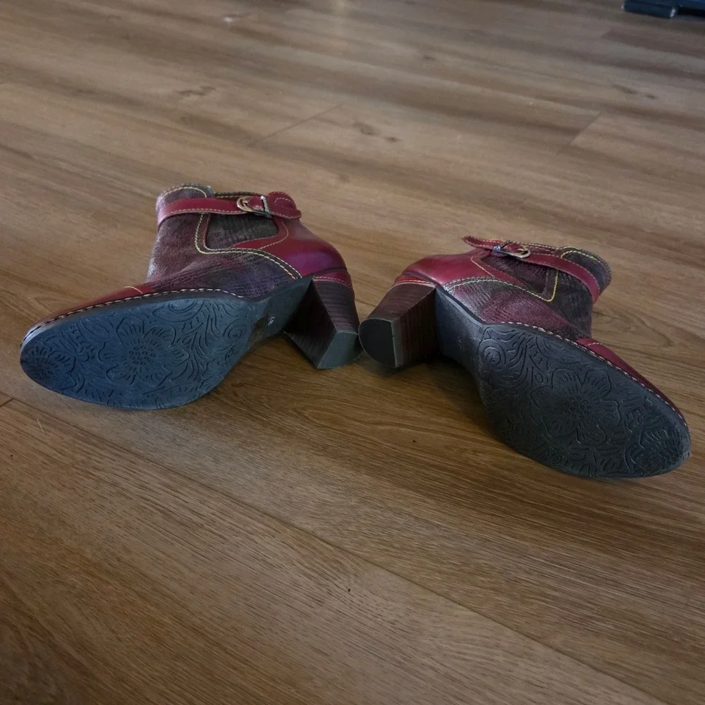 L Artiste Spring Step‎ Women's Burgundy Leather Ankle Boots Size 37 Wedge Heel